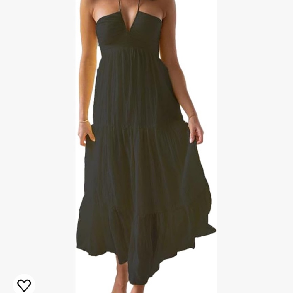 Black womens v neck halter dress maxi